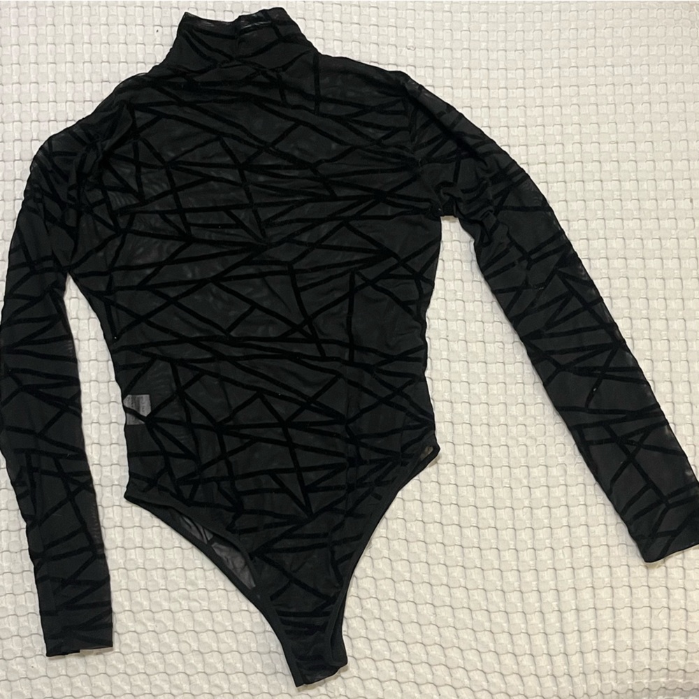 Black Geometric Long Sleeve Bodysuit